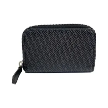 FENDI Calfskin Card Holder Wallet Men's Black Gray Color