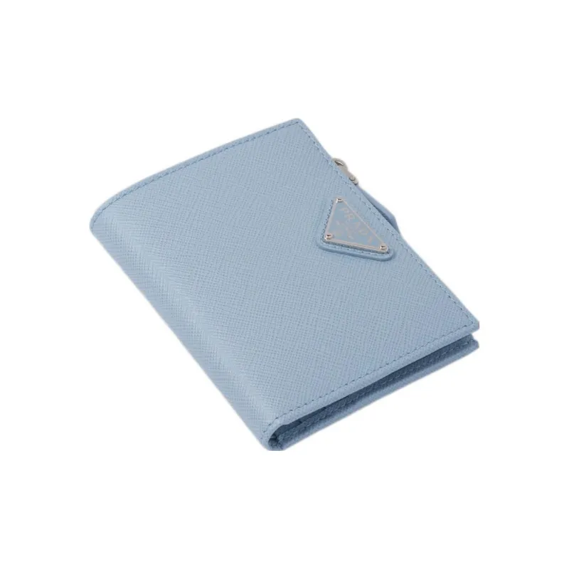 PRADA Saffiano Leather Wallet Small Size Women's Light Blue-2