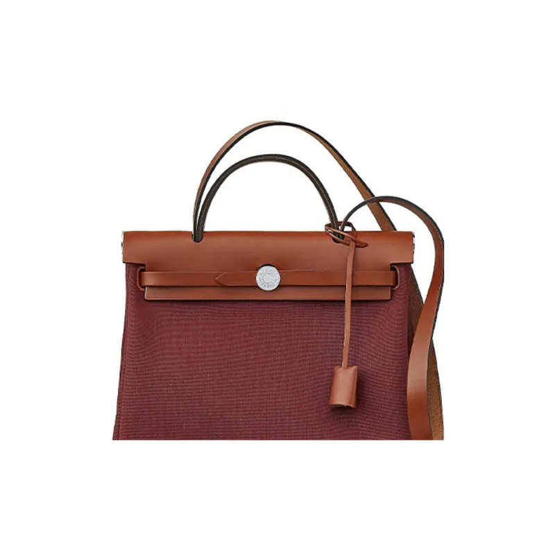HERMES Herbag Canvas Leather Handbag Shoulder Bag Crossbody Bag Women's Dark Orange-4
