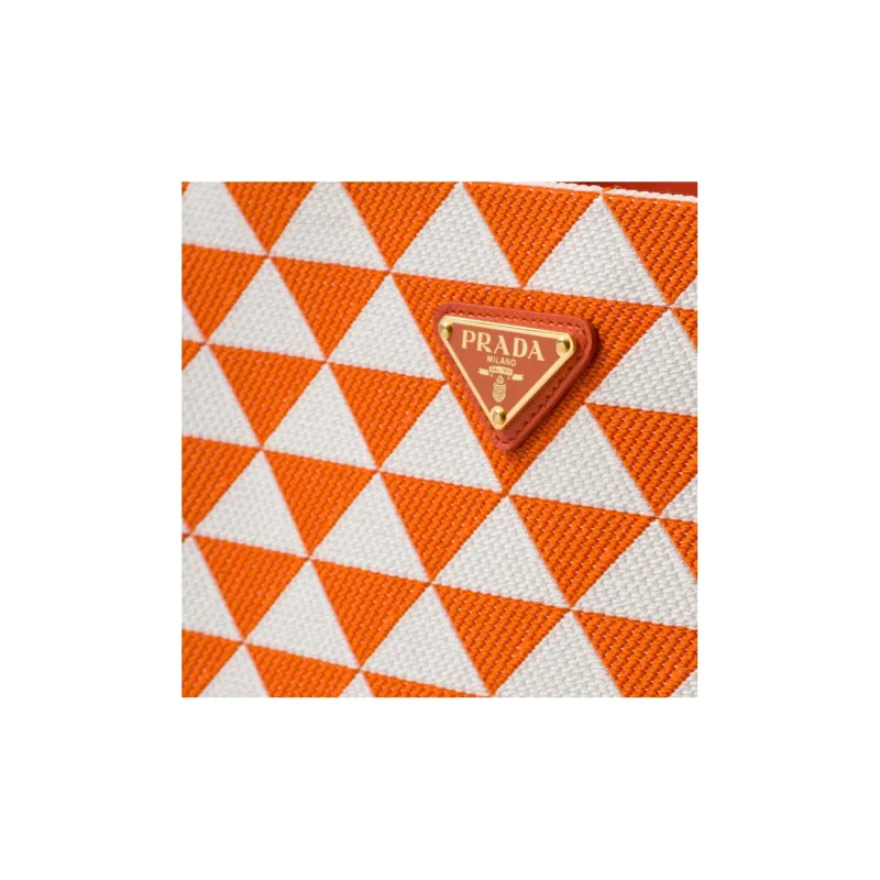 PRADA Fabric With Leather Tote Bag Shopping Bag Handbag Large Size Women's Orange/White-5