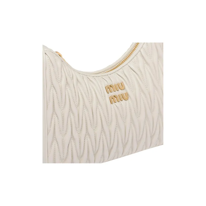 MIU MIU Matelassé Soft Sheep Leather Portable Crossbody Bag, Shoulder Bag Women's White-3