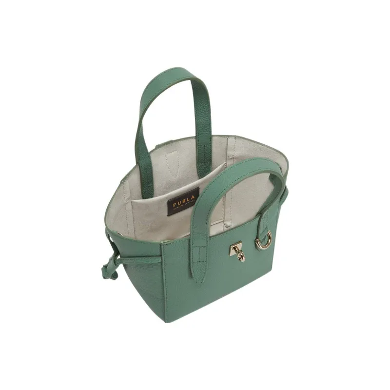 Furla Net Collection Cow Leather Basket Bag Shoulder Bag Crossbody Bag Handbag Mini Women's Green-3