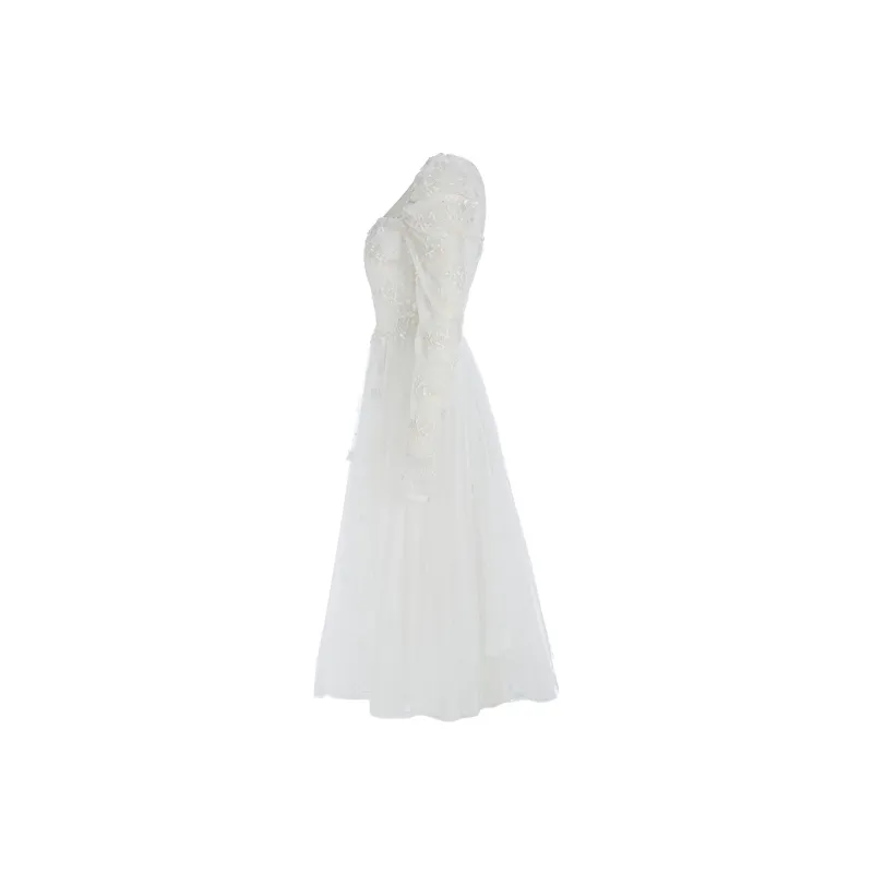 Marie Elie Long Sleeved Dresses Women's White Base Pattern-2
