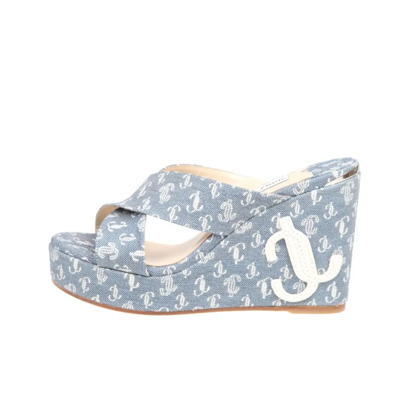Jimmy Choo Dovina Slide Slippers 10cm Women's Blue-0