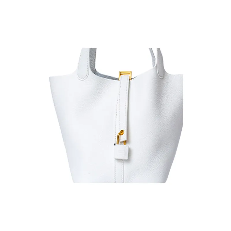 HERMES Picotin Lock Clemence Bullock Leather Basket Bag Handbag 18 Women's 01 Blanc Pure White-4