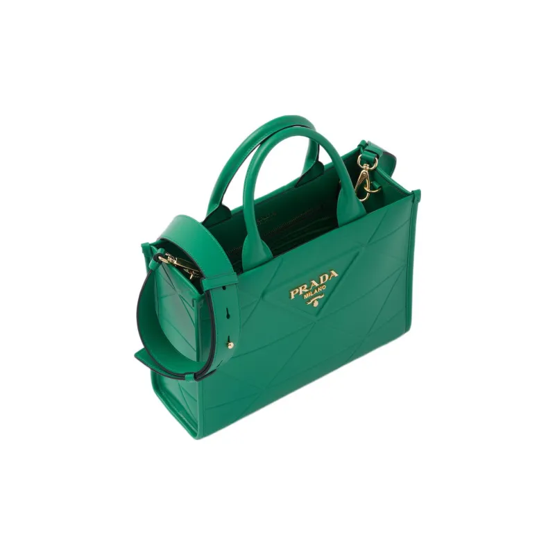 PRADA Leather Tote Bag Shopping Bag Shoulder Bag Crossbody Bag Handbag Small Size Women's Green-2
