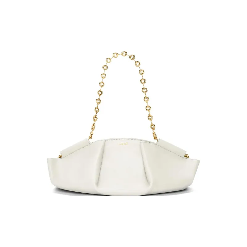 LOEWE Shiny Nappa Cow Leather Dumpling Bag Shoulder Bag Crossbody Bag Handbag Small Size Women's White-0