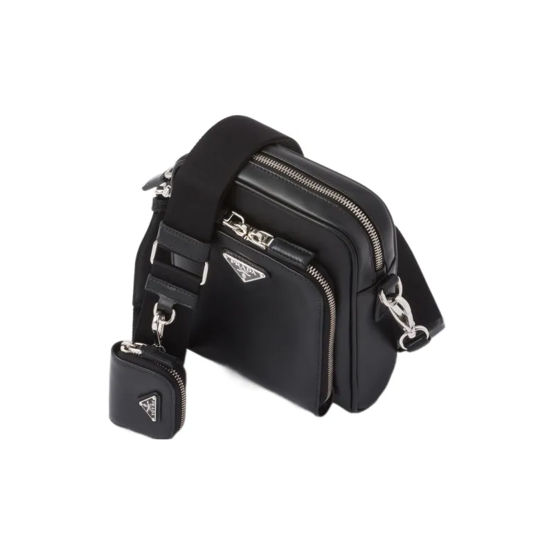 PRADA Leather Crossbody Bag, Shoulder Bag Men's Black-1