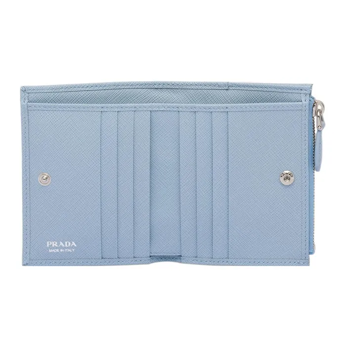 PRADA Saffiano Leather Wallet Small Size Women's Light Blue-3