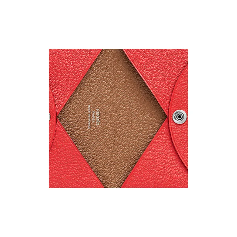 HERMES Calvi Mysore Goat Skin Wallet Coin Purse Card Holder Women's Texas Pink/Juniper Wood Color-2