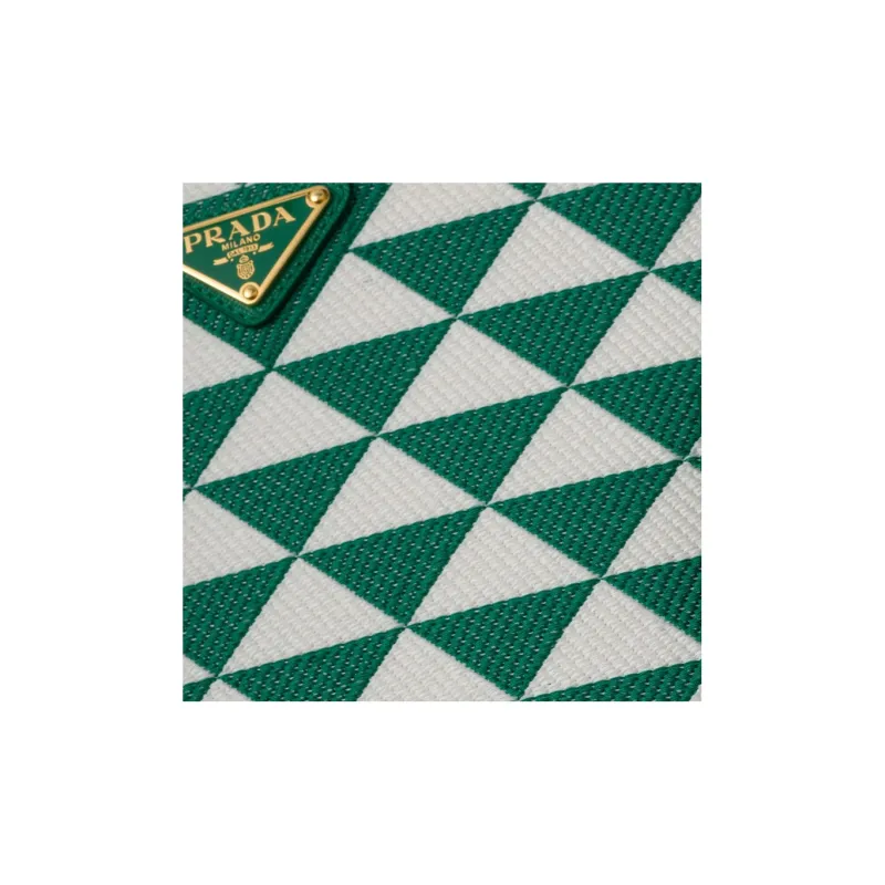 PRADA Fabric With Leather Tote Bag Shopping Bag Handbag Large Size Women's Green/White-4