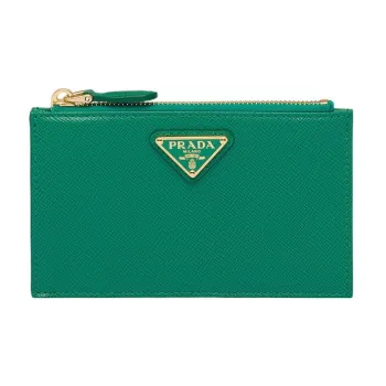 PRADA Saffiano Leather Card Holder Women's Green