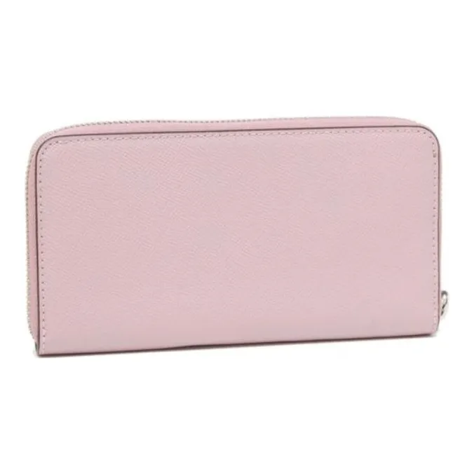 COACH Zip Around Cross Grain Leather Card Holder, Wallet Women's Purple-2