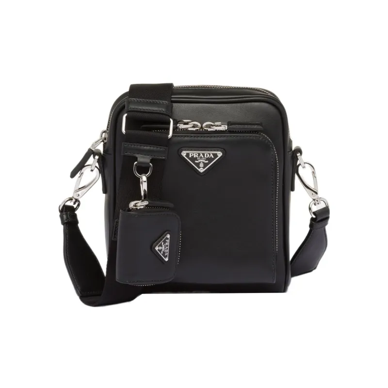 PRADA Leather Crossbody Bag, Shoulder Bag Men's Black-0