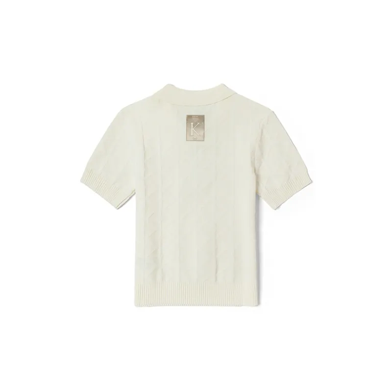 Kappa 1916 Series Polo Shirts Women's Korean White Yarn Dyed Woven 012Y-1