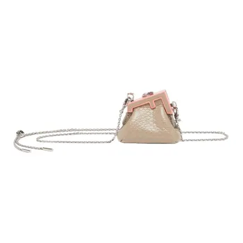 FENDI Sheepskin Coin Purse Necklace Pouch Regular Women's Beige