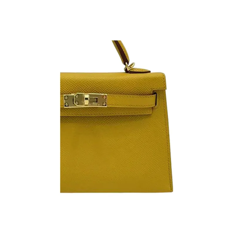 HERMES Mini Kelly 2nd Generation Epsom Leather Kelly Bag Handbag Mini Women's Amber Yellow-3
