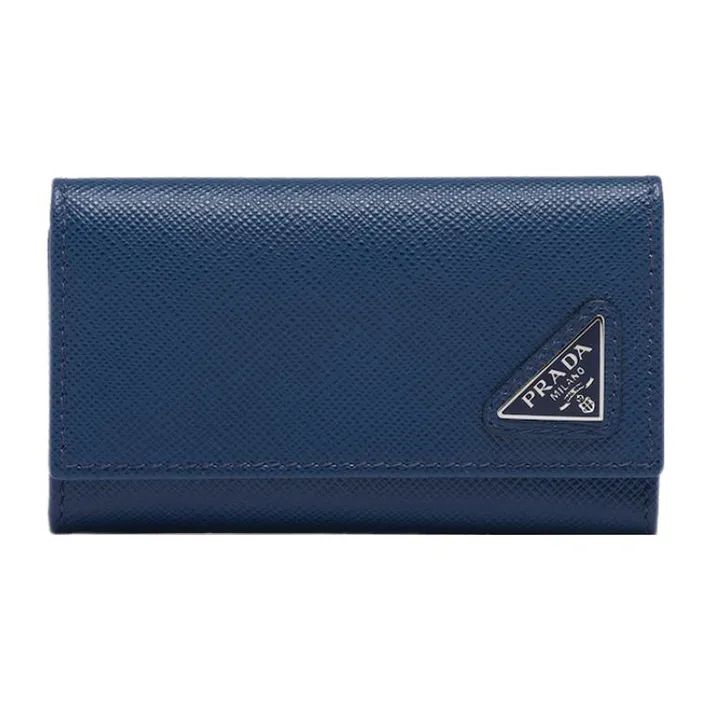 PRADA Saffiano Leather Key Pouch Men's Cornflower Blue-0