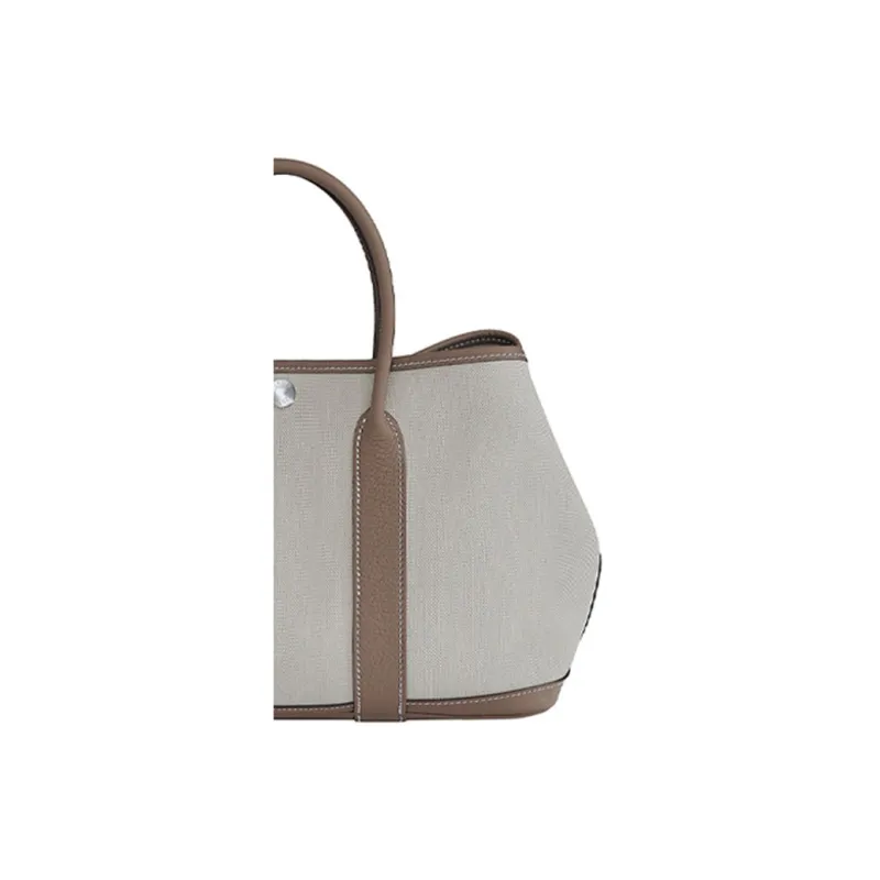 HERMES Garden Party Canvas With Leather Garden Bag, Canvas Bag, Handbag Unisex Glacier White/Elephant Gray-3