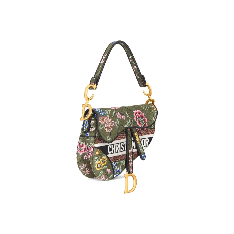 DIOR Saddle Embroidery Saddle Bag Shoulder Bag Crossbody Bag Handbag Women's Green/Multicolor-2