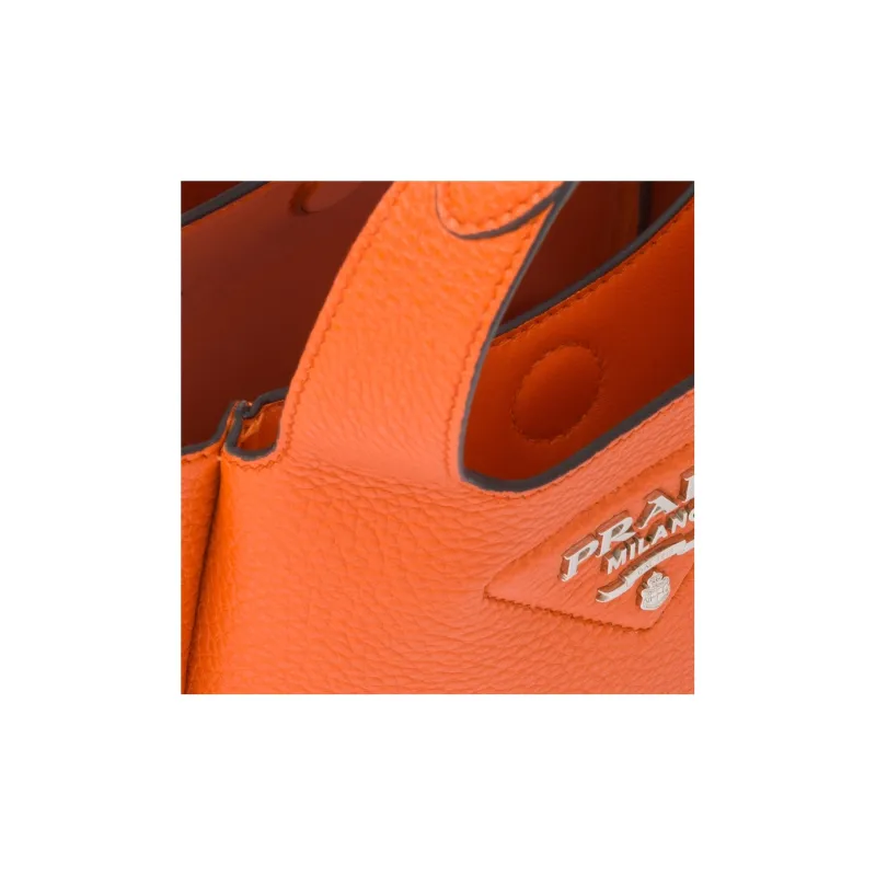 PRADA Leather Tote Basket Bag Shopping Bag Handbag Women's Orange-4