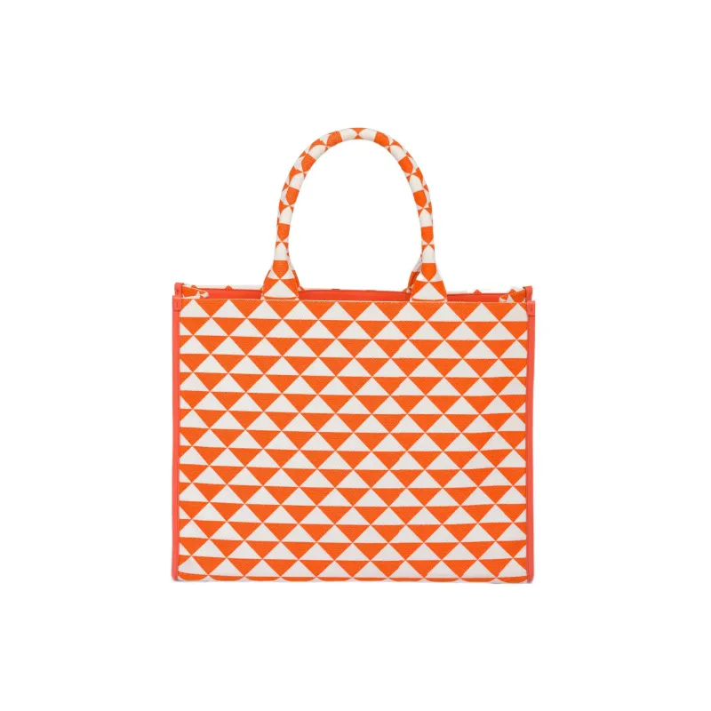 PRADA Fabric With Leather Tote Bag Shopping Bag Handbag Large Size Women's Orange/White-1