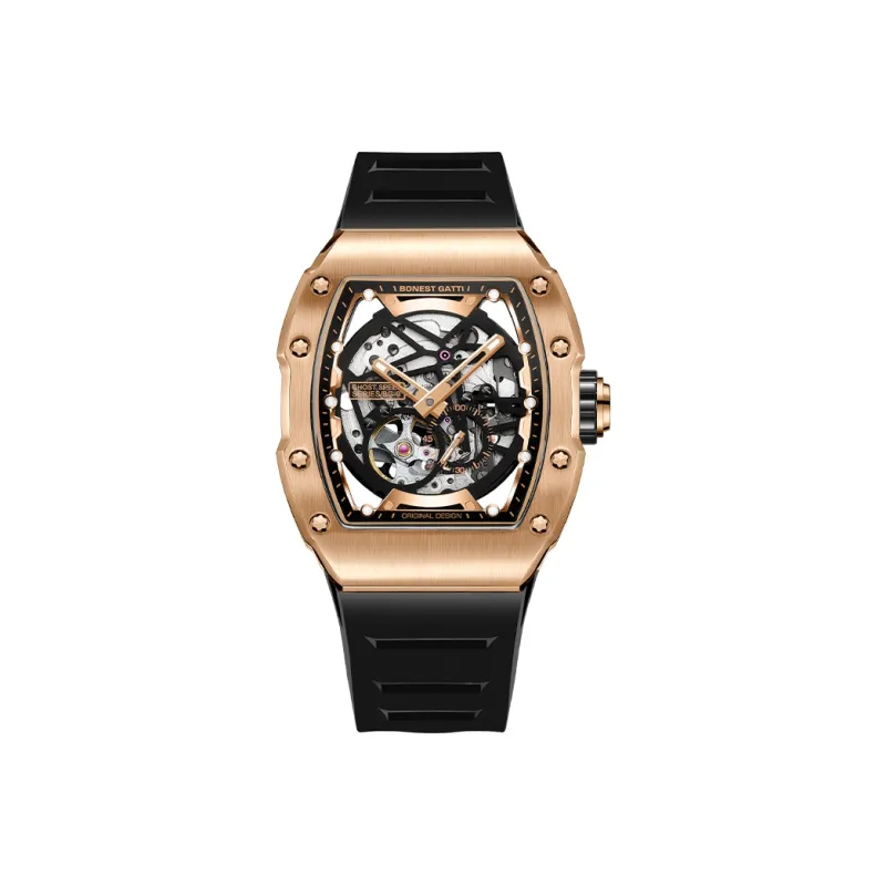 BONEST GATTI Phantom Speed Collection Mini Barrel Watch Mechanical Movement Rubber Strap Watch Unisex White Dial-16