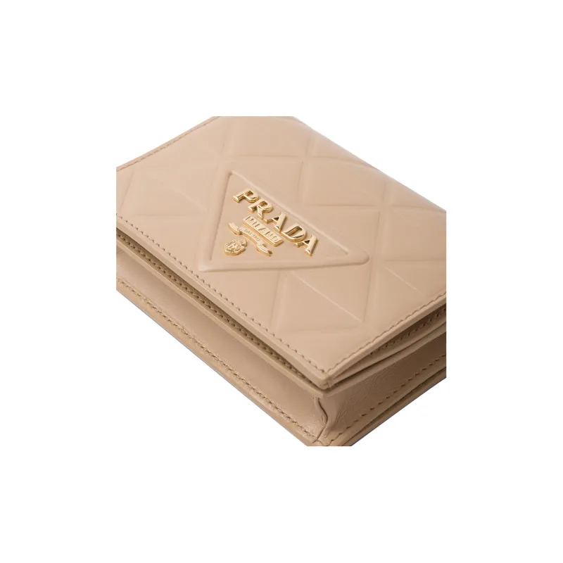 PRADA Leather Wallet Small Size Women's Sand Beige Yellow-4