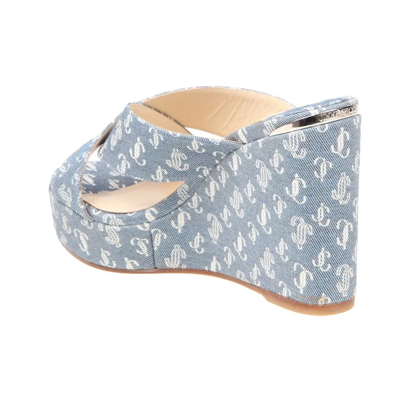 Jimmy Choo Dovina Slide Slippers 10cm Women's Blue-4