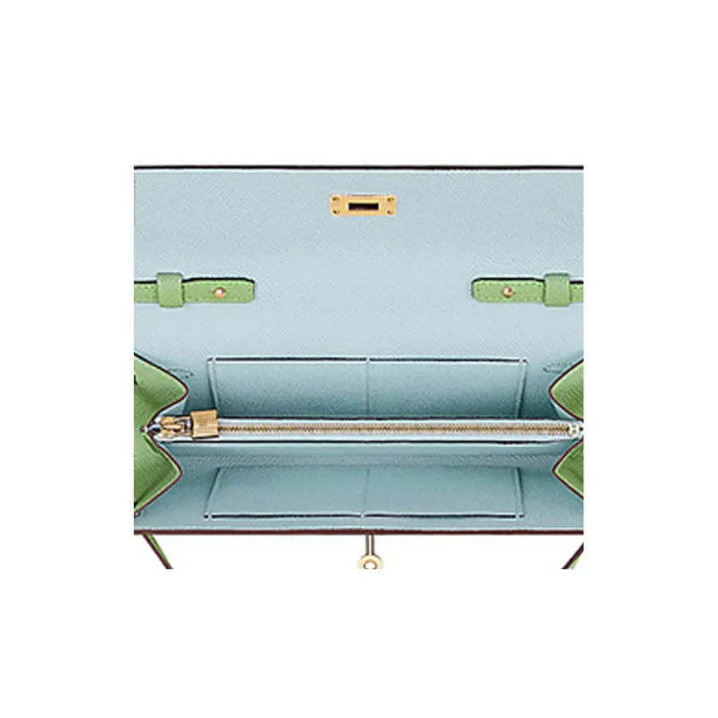 HERMES Kelly To Go Leather Wallets Shoulder Bag Crossbody Bag Women's Gecko Green/Mist Blue-3