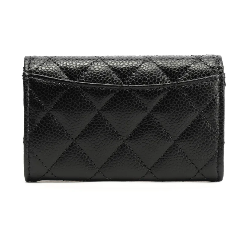 CHANEL Grain Embossed Cow Leather Coin Purse Card Holder, Wallet Women's Black-4