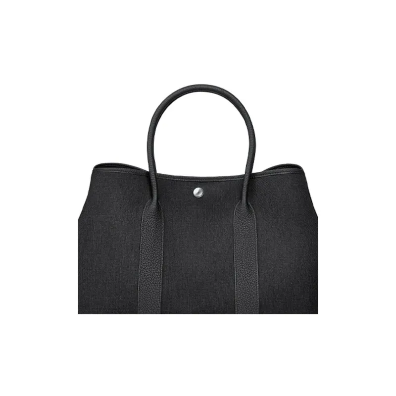 HERMES Garden Party Canvas With Negonda Calfskin Garden Handbag Unisex Black-7