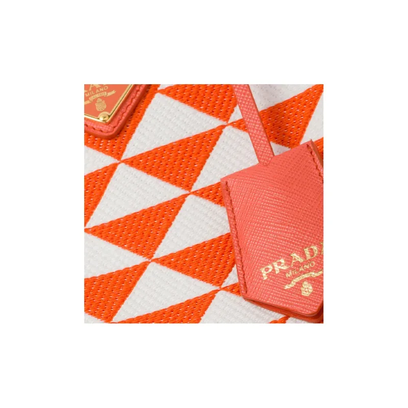 PRADA Symbole Fabric With Leather Tote Bag Shopping Bag Shoulder Bag Crossbody Bag Handbag Mini Women's Orange/White-4