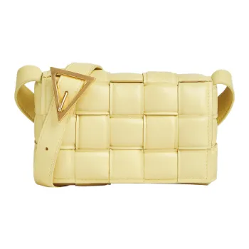 Bottega Veneta Padded Cassette Sheepskin Pillow Bag Shoulder Bag Crossbody Bag Small Size Women's Light Yellow