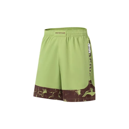 LINING Badfive Casual Shorts Men Moss Green Earth Brown All Over Print