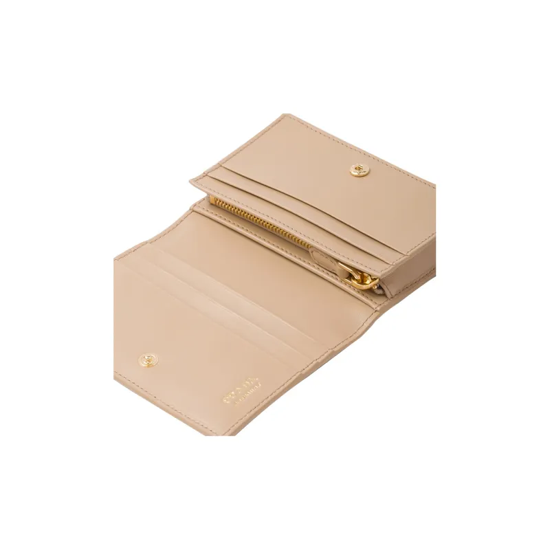 PRADA Leather Wallet Small Size Women's Sand Beige Yellow-5