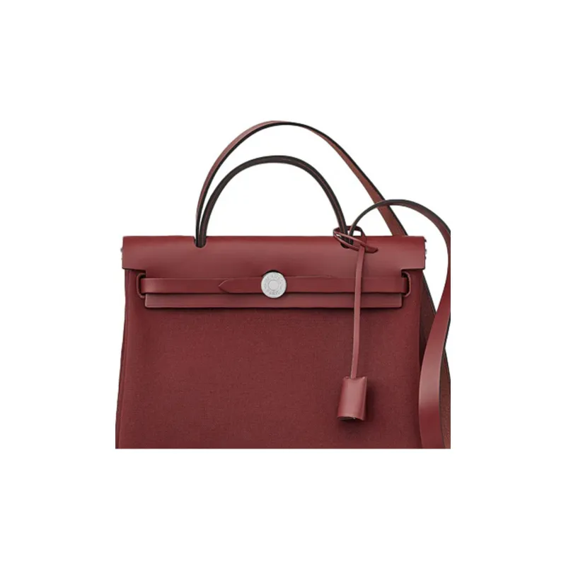 HERMES Herbag Zip Canvas With Leather Handbag Shoulder Bag Crossbody Bag Women's Burgundy-4