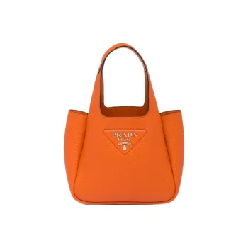 PRADA Leather Tote Basket Bag Shopping Bag Handbag Women's Orange