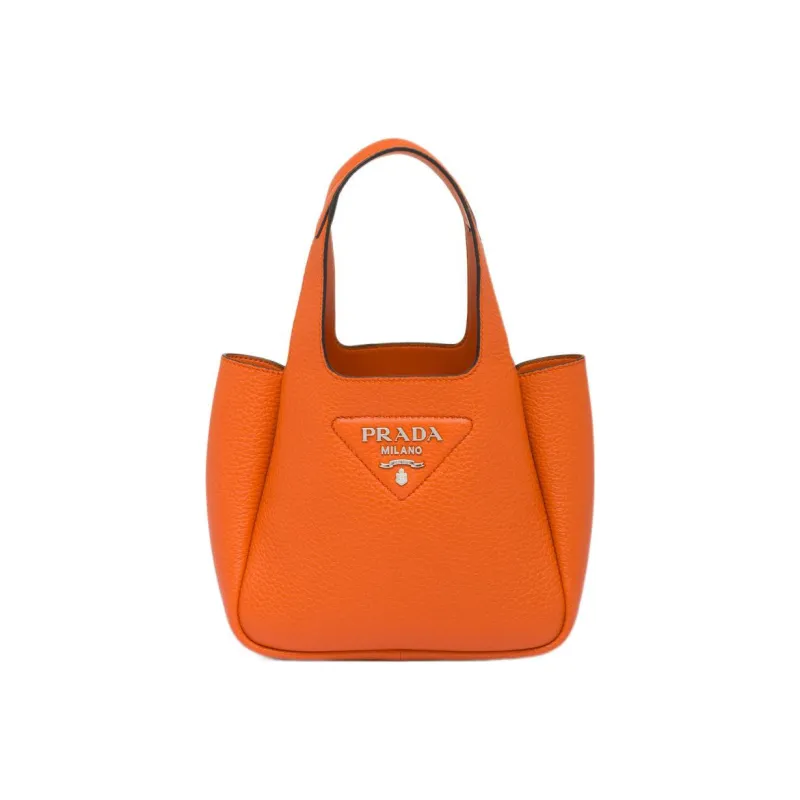 PRADA Leather Tote Basket Bag Shopping Bag Handbag Women's Orange-0