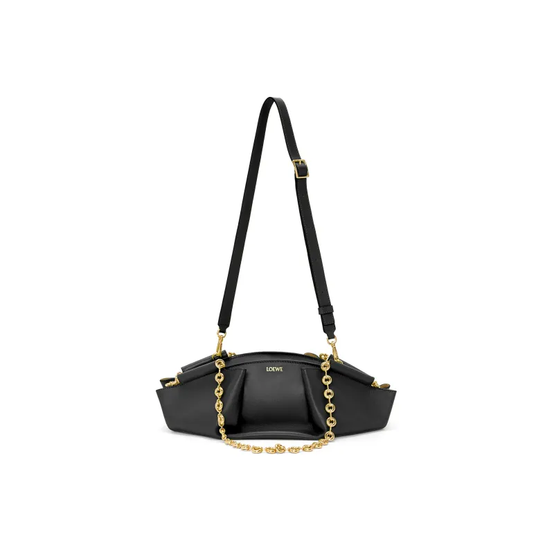 LOEWE Shiny Nappa Cow Leather Dumpling Bag Shoulder Bag Crossbody Bag Handbag Small Size Women's Black-4