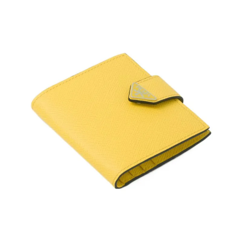 PRADA Leather Card Clip Wallets Men's Yellow-2