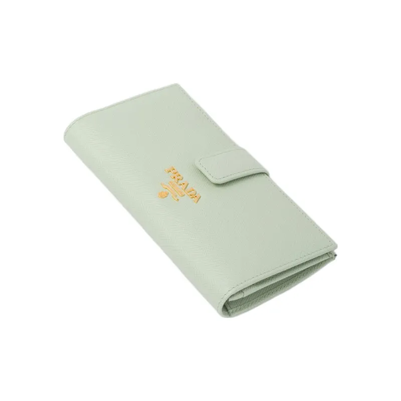 PRADA Saffiano Leather Wallet Large Size Women's Aqua Green-2