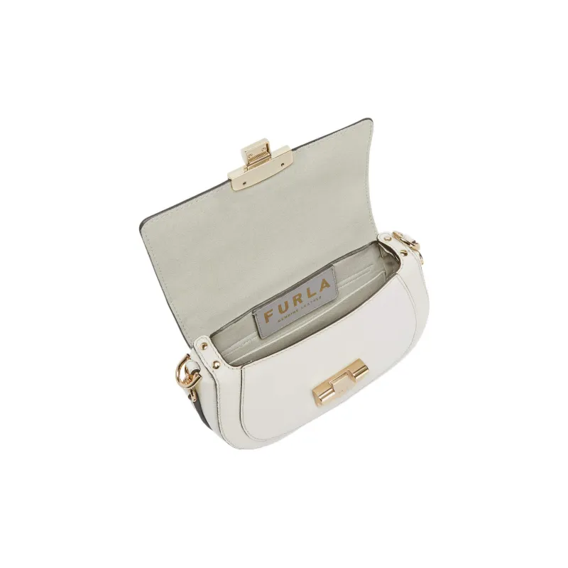 Furla Club 2 Cowhide Leather Saddle Bag, Shoulder Bag, Crossbody Bag Small Size Women's White-4
