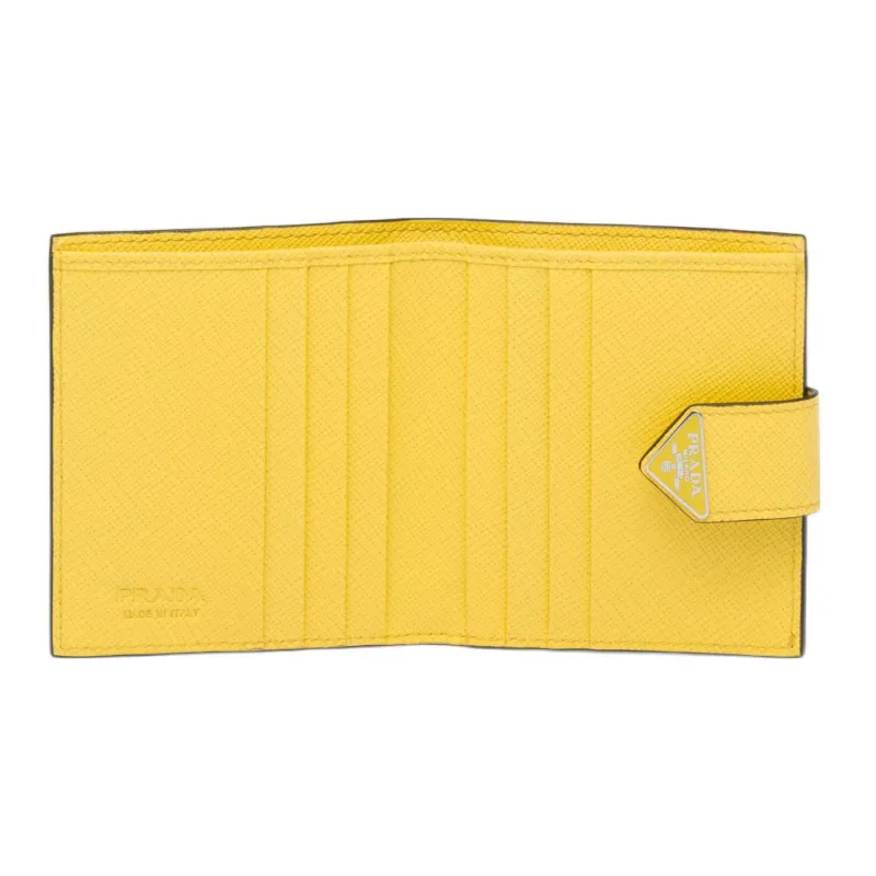 PRADA Leather Card Clip Wallets Men's Yellow-3