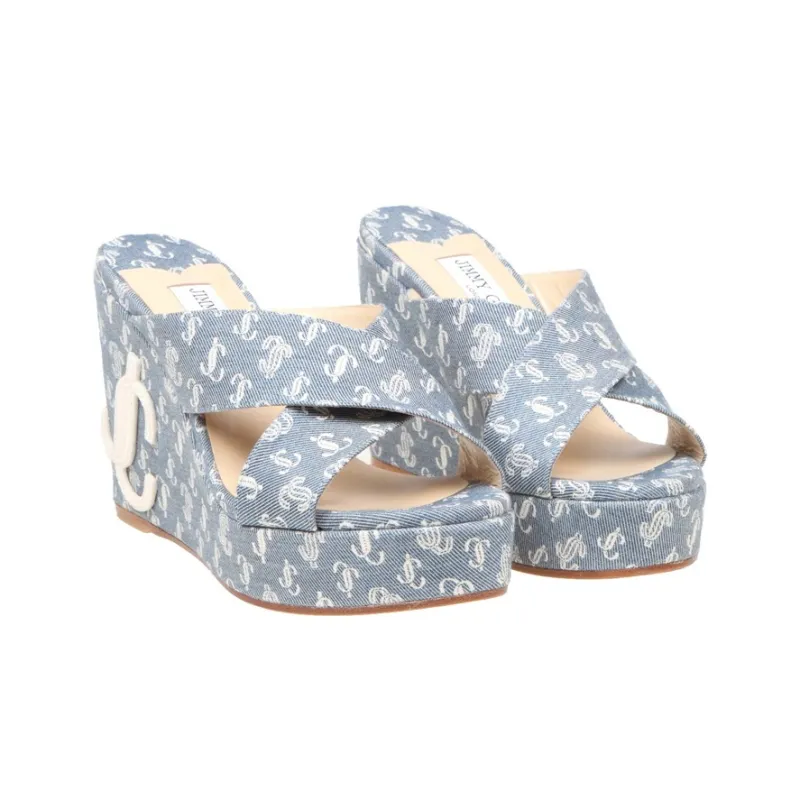 Jimmy Choo Dovina Slide Slippers 10cm Women's Blue-2