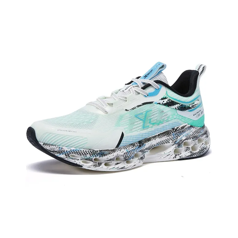 XTEP Shock Absorption Spinning 10.0 Anti-Slip Wear-Resistant Low-Top Running Shoes Men's White Green-1