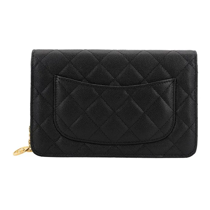 CHANEL Gold Coin Chain Black Wallet On Chain Black-3