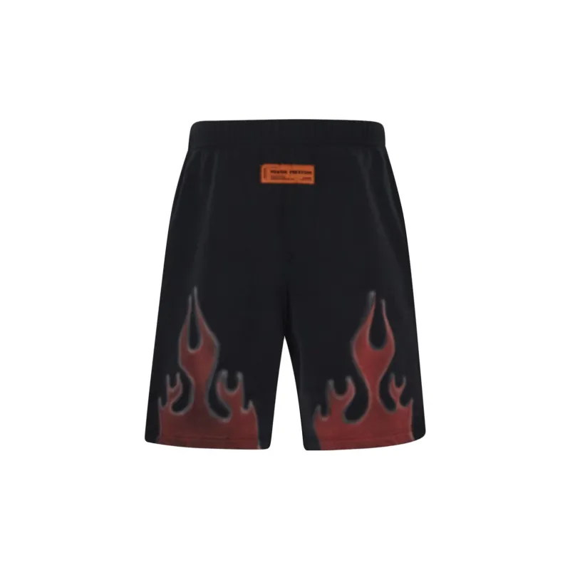 HERON PRESTON Flame print Cotton Shorts-1