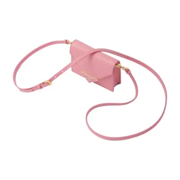 PRADA Cow Leather One Shoulder Crossbody Card Holder Women's Petal Pink
