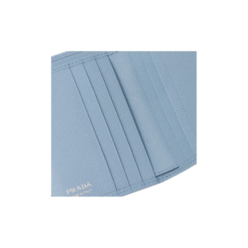 PRADA Saffiano Leather Wallet Small Size Women's Light Blue-5